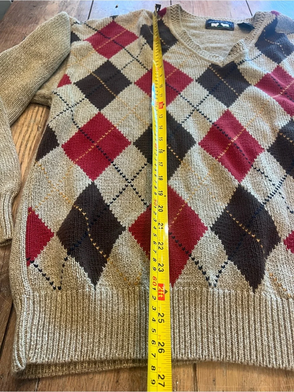 Vintage Men's V-Neck Argyle Cardigan Sweater in Tan, Brown & Red Fall Academia